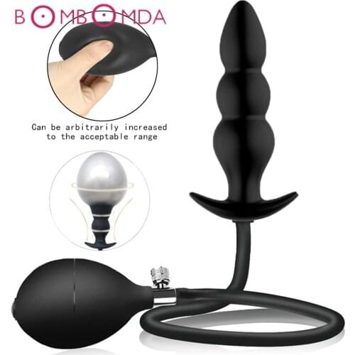 Sex Toys Women Inflatable Anal Plug Gay Dildo Pump Silicone Huge Anus Butt Dilator Expandable Prostate Massager with Metal Ball