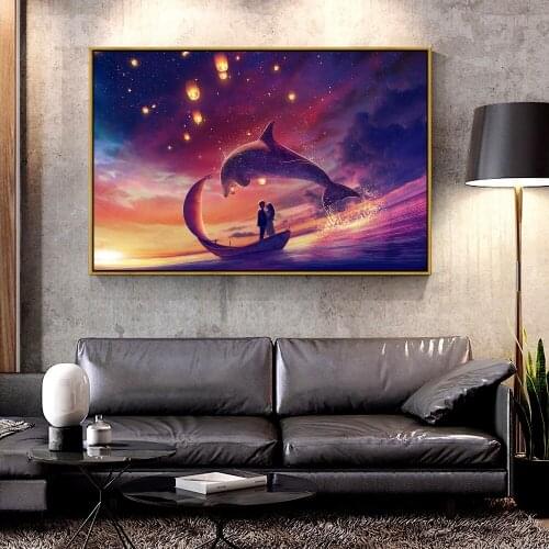 Artcozy Oil Canvas Painting couple-dream-romantic-surreal-sea-lanterns-magica For Home Decoration Wall Art