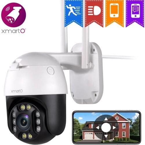 XMARTO 2K Auto-Track Rotation Wireless Security Camera WiFi AC Powered, 2-Way Audio, Flood Lights Color Night Vision