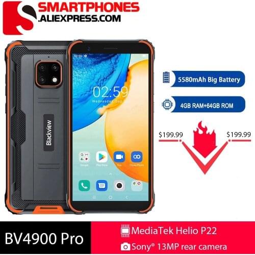 Blackview BV4900 Pro IP68 Rugged Phone 4GB 64GB Octa Core Android 10 Waterproof Mobile Phone 5580mAh NFC 5.7 inch 4G Cellphone