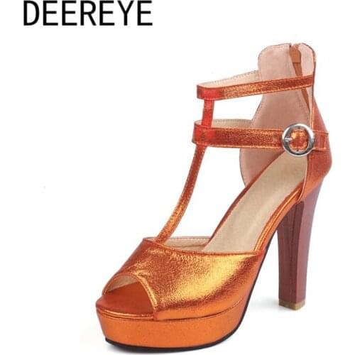 Korean Platform Sandal T Strap Ankle Two Belts Womens Block High Heel 10CM Back Zipper Side Hollow Fish Mouth Dress Shoes