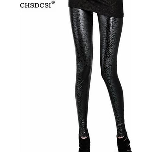 CHSDCSI Summer immitation Leather Pencil Pants Stretch Black Trousers Sexy Leggings Snake Elastic Skinny Trousers