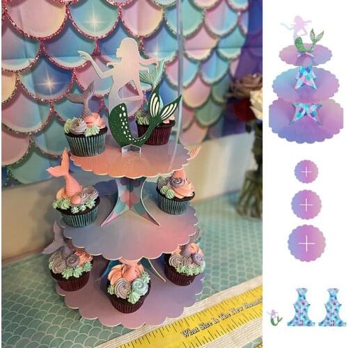 3 Tier Mermaid Paper Cake Stand Mermaid Party Baby Shower Birthday Party Decor Kids Mermaid Wedding Party Supply