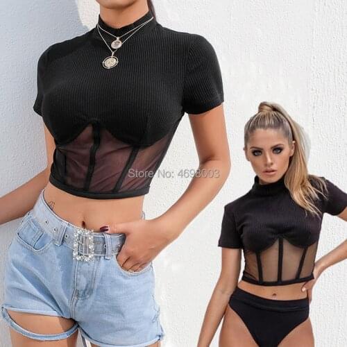 Black Mesh Transparent Punk Style T Shirt Lolita sexy Turtleneck Knitting Pullovers Sexy Open Chest Sweaters