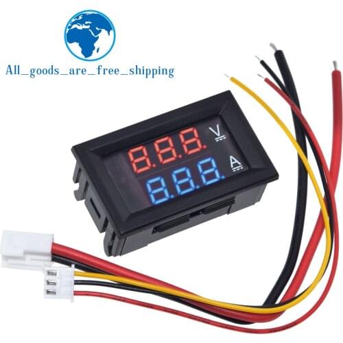 TZT DC 0-100V 10A Digital Voltmeter Ammeter Dual Display Voltage Detector Current Meter Panel Amp Volt Gauge 0.28" Red Blue LED