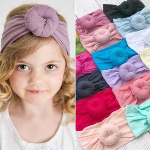 Baby Turban Headband Nylon baby Head wrap Round Knot Headband Toddler Girl Bun Headband Wide Headband One Size Fits All HB260S