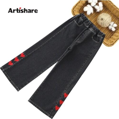 Girls Jeans Heart Pattern Childrens Jeans For Girl Spring Autumn Childrens Jeans Teenage Childrens Jeans Clothes 6 8 10 12 14