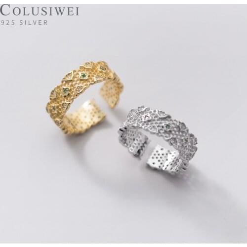 Colusiwei Hight Quality 925 Sterling Silver Exquisite Hollow Out Pattern Opening Width Ring for Women Ethnic Style Fine Jewelry