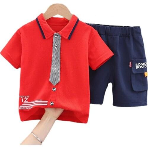 Summer Children Gentleman Clothes Baby Boys Girls Cotton Tie T Shirt Shorts 2Pcs/Set Infant Clothing Toddler Fashion Tracksuit