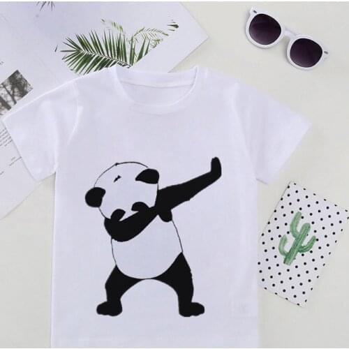 Summer 2020 New Cool Boys T Shirt Dancing Panda Shirt Kids Cartoon Funny Printing T-shirt Girl Casual White Clothes Short Sleeve