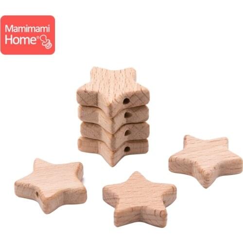 Mamihome10PC Wooden Beads Baby Beech Wood Teether With Holes Star Rodent DIY Pacifier Chain Nursing Necklace Childrens Products