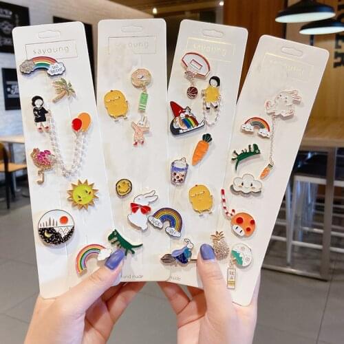 Fashion Rainbow Alloy Lapel Cartoon Pins Fruits Food Mix Brooches Badges Backpack Cute Pins Gifts For Friends Wholesale Jewelry