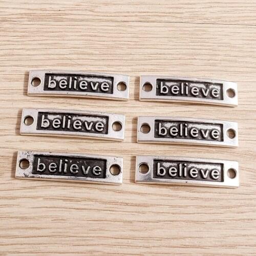 10pcs 35*9mm Trendy Alloy Believe Letter Charms Connector for Necklaces Bracelets DIY Jewelry Findings Handmade Alphabet Charms