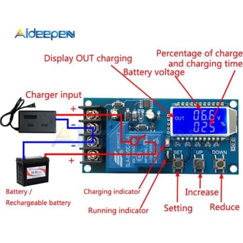 XY-L30A NC Battery Charging Control Module Digital Full Power Off Overcharge Protection Switch 6-60 V with LCD Display