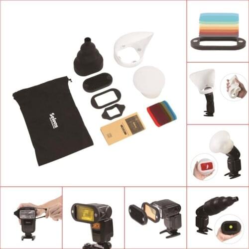 Selens Magnetic Flash Accessories Kit 7 Color Filters Honeycomb Grids Sphere Bounce Snoot Grip Lighting Modifier for Speedlite