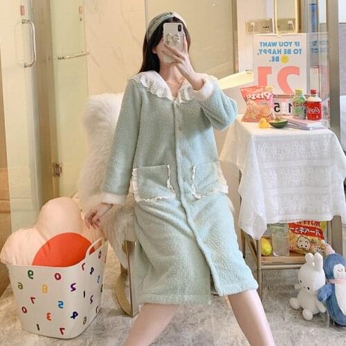 Coral Velvet New Thick Warm Soft Women Night Dress Autumn Winter Sleepwear Nightgowns Daily Casual Home Clothes Sleepdress