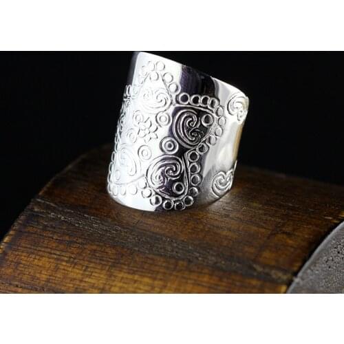 New 100% Solid S925 Silver Jewelry fashion Art Print Five-Star Wide Version Woman men Ring Adjustable