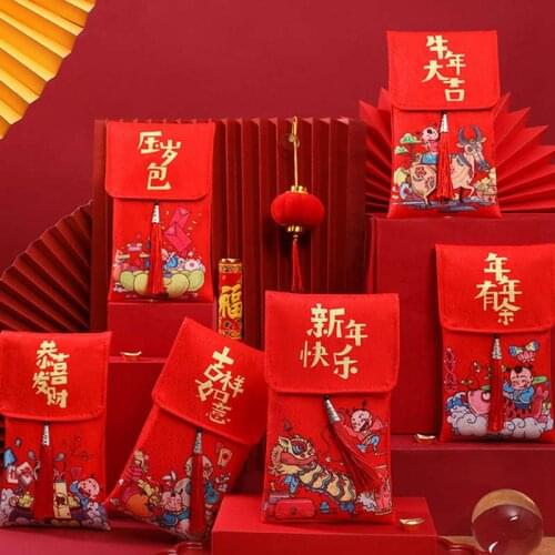 New Years Hand-painted Red Envelopes Spring Festival Sealed Silk Satin Red Envelopes Wedding Red Packet