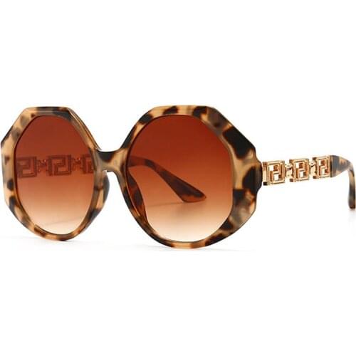 Vintage Round Women Sunglasses Brand Design Trend Metal Frame Sun Glasses Female Unique Sexy Leopard UV400 Oculos 2021