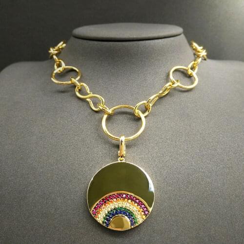 S925 sterling silver necklace August new product golden yellow rainbow big buckle necklace female high-end bohemian style