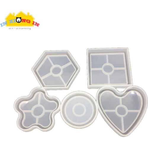 Heart Hexagon Accessories Tray Silicone Mold DIY Resin Jewelry Handmade Square Teacup Dish Round Flower Trinket Plate Molds Tool