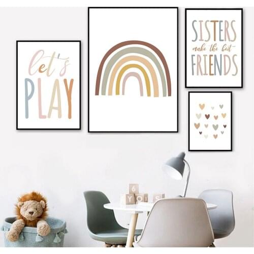 Sisters Canvas Poster Quotes Art Prints Rainbow Wall Painting Friends Print Nursery Posters Nordic Wall Pictures Kids Room Decor