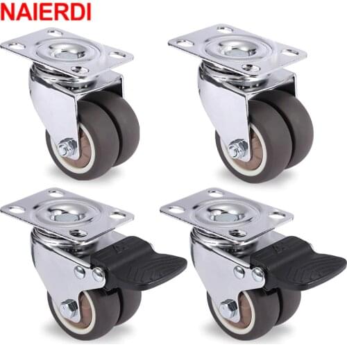 4PCS NAIERDI 1.5" / 2" Furniture Caster Swivel Wheels Heavy Duty Soft Rubber Casters for Platform Trolley Household Accessori
