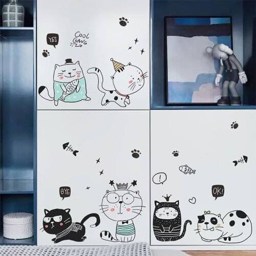 DIY Cartoon Cat Wall Stickers Boy Girl Room Kids Bedroom Home Decor Kitchen Fridge Stickers Living Room Backdrop Wall Decoration