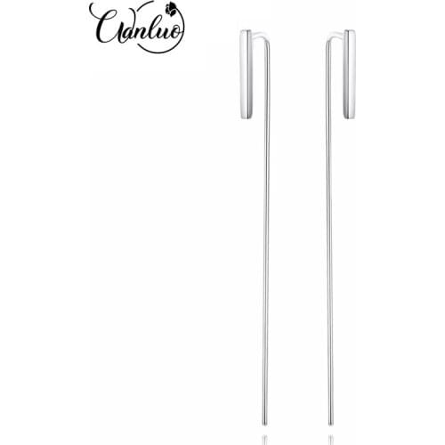 WANLUO Trendy Pure Silver Long Chain Link Earrings Dangle Women 925 Sterling Beaded Tassel Earrings Ear line Tread Drops Gift