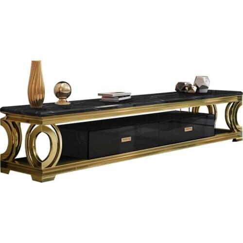 Light luxury style marble TV cabinet coffee table combination modern minimalist living room size apartment stainless steel floor