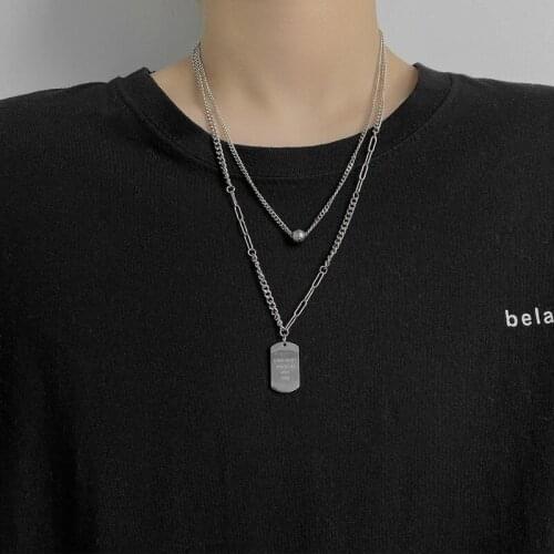 U-Magical 2021 New Streetwear Double Layer Geometric Pendant Necklace for Women Chunky Chain Beads Asymmetric Necklace Jewelry