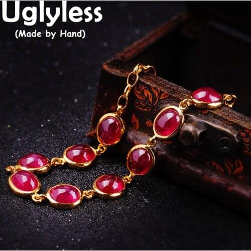 Uglyless Water Drop Top Luxury Natural Ruby Bracelets for Women Real 925 Silver Bracelets Simple Fashion Gemstones Jewelry Gold