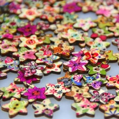 Pack of 50pcs Star Shaped Painted 2 Hole Wooden Mixed Buttons(15*18MM) 7NK193