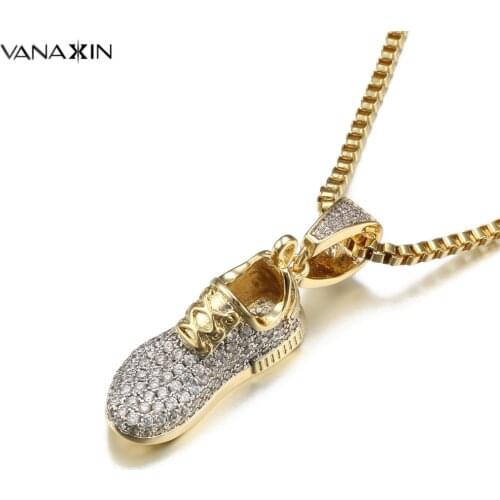 VANAXIN 3D Sneaker Shoes Pendants Necklaces for Men Shiny Mini Rhodium Plated Hip Hop AAA CZ Fashion Women Pendant Jewelry 24