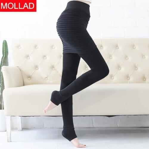 Mollad 2019 New Women Leggings With Pleated Skirt Integrated Winter Warm Plus Velvlet Ladys Leggings Slim Thick Leggings