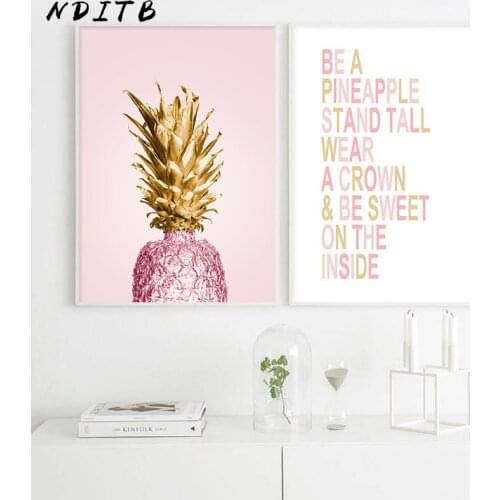 Golden Pineapple Motivational Quotes Poster Canvas Wall Art Print Modern Nordic Style Painting Scandinavian Decoration Picture