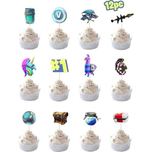 12pcs Cartoon Birthday Party Battle Royale Game Theme Cupcake Toppers pick fruit picks baby shower kids Video Game Party Supplie