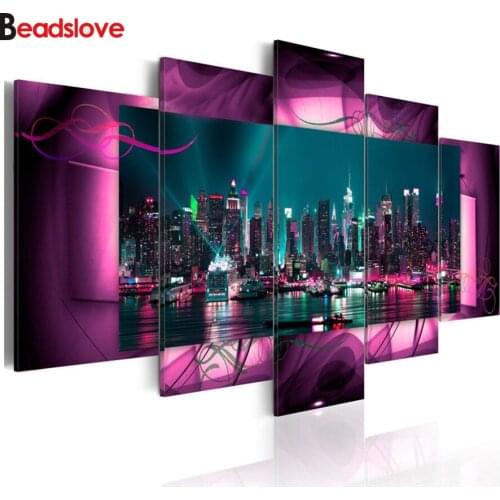 5 PiecesNew york City Construction Scenery diamond painting mosaic Diamond set embroidery rhinestones full square round drill