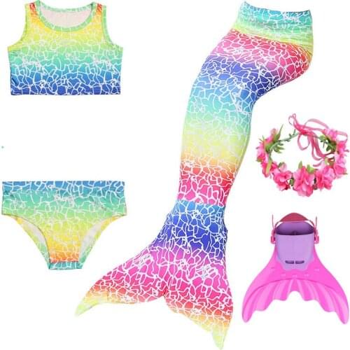 5PCS Girls Mermaid Tail Swimsuit Bikinis Set with Monofin Kids Mermaid Tails Swimwear Cosplay Costumes Beach Swimming Clothes