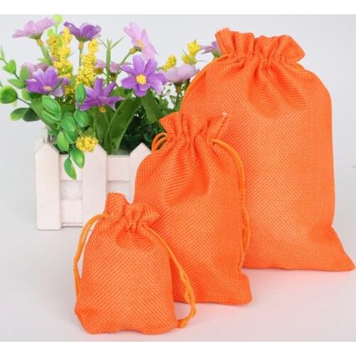 5Pcs/lot Orange Yellow Color Christmas/Wedding Gift Pouch Decorative bags Linen Cotton Drawstring Bag Product Packaging Bags