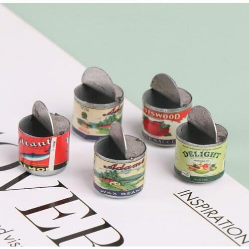 5 Pcs Different Label Dollhouse Miniature Open Can Fruit Jam Can Toy Doll Food Kitchen Living Room Accessories Pretend Play Toy