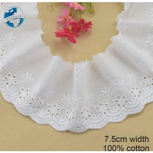 7.5cm width 100% cotton embroidery lace french lace ribbon fabric guipure diy trims warp knitting sewing Accessories#3238