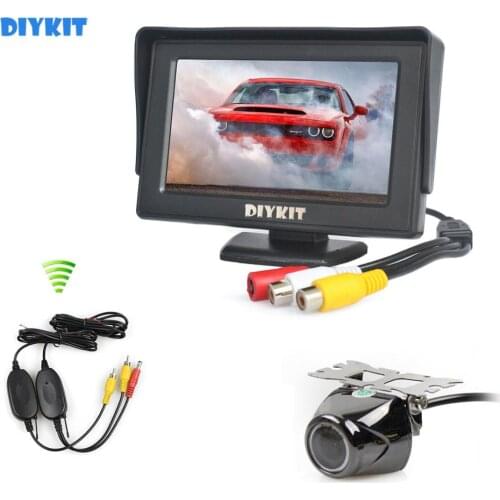 DIYKIT Wireless 4.3" TFT LCD Video Car Monitor 2 Video Input + Car Camera Rear View Security System Parking Reversing System
