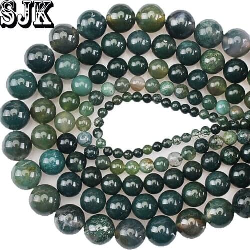 Beads Natural Stone Moss Grass Agates Smooth Round Loose Beads 4 6 8 10 12 14MM DIY Bracelet For Jewelry Making Wholesale