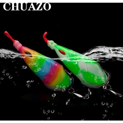 CHUAZO 60mm Frog Bait Hose Plastic Fishing Bait with Fishing Hook Topwater Ray Frog Artificial 3D Eyes