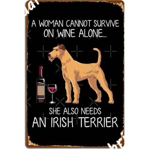 Irish Terrier And Wine Funny Dog Metal Signs Cinema Living Room pub Garage Design Painting Décor Tin sign Posters