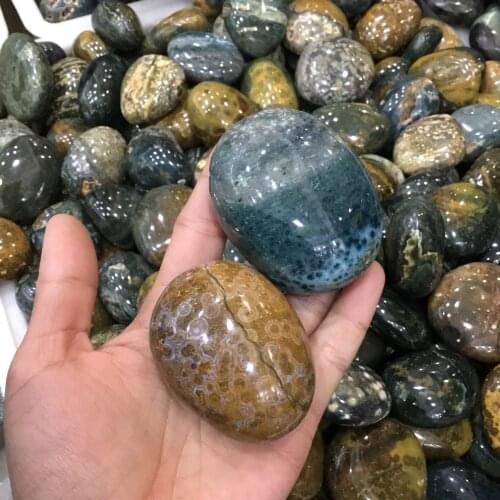 2pcs Natural Ocean Jasper Crystal Palm Stones Minerals Reiki Healing Tumble Stones Specimens Gifts For Home Decoration