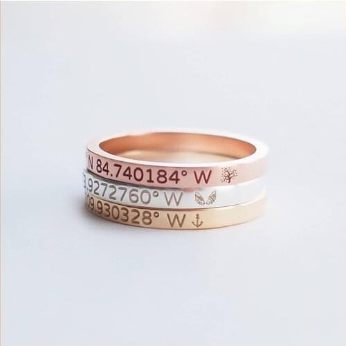 Xiaojing 925 Sterling Silver Custom Coordinates, Roman Numerals, Name Rings for Couple Personalized Jewelry Anniversary Gift