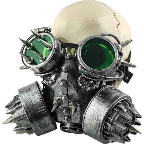 Steampunk Metal Gas Mask with Goggles Death Mask Helmet for Halloween Costume