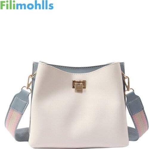 Sweet Lady Bucket Bag PU Leather Crossbody Bags For Women Wide Strap Shoulder Bag 2019 Luxury Panelled Messenger Bags S1696